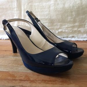 Nine West Blue Patent Slingbacks